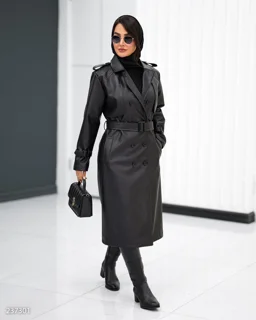 پالتو زنانه چرم یقه مردانه مدل شبرنگ کد ۶۶۶