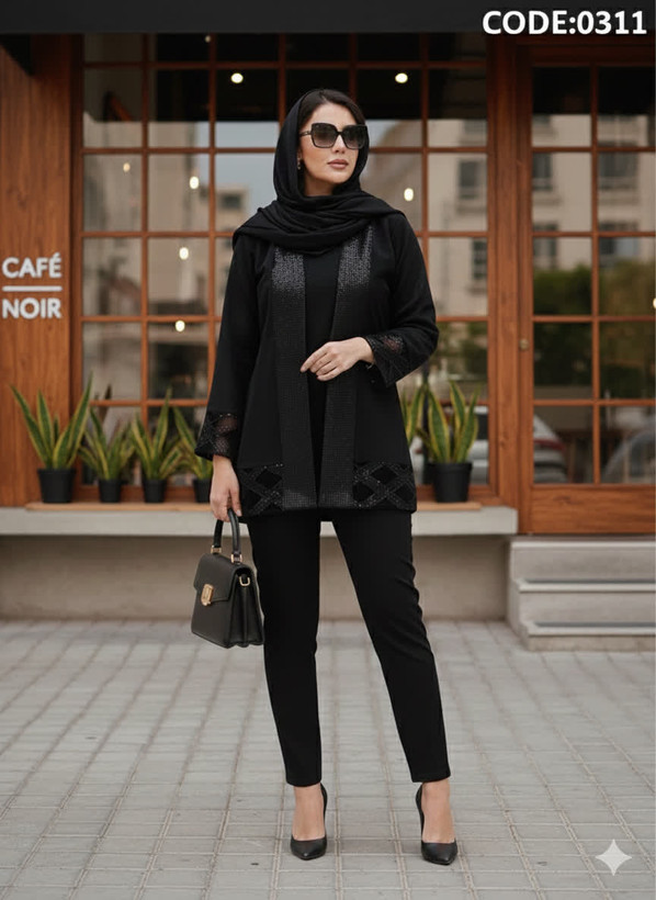 مانتو مجلسی زنانه مشکی مزونی