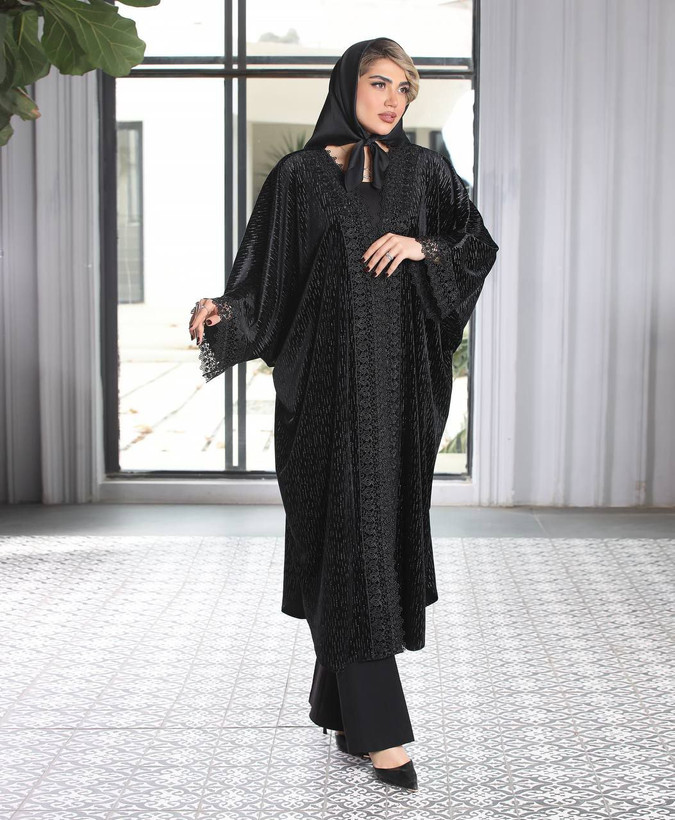 مانتو عبایی زنانه مخمل راه راه مجلسی