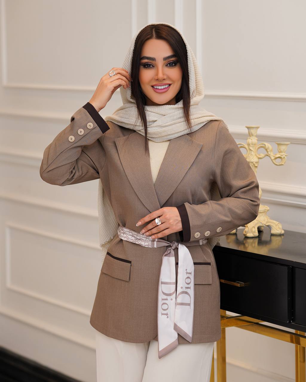 کت مجلسی زنانه یقه انگلیسی کمربند Dior