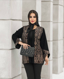 مانتو مجلسی زنانه کرپ مروی جت اندونزی و مخمل سوزن دوزی