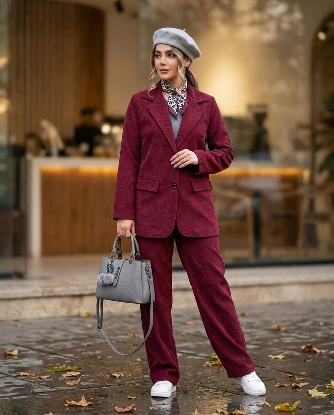 کت و شلوار مخمل کبریتی زنانه مناسب سه فصل